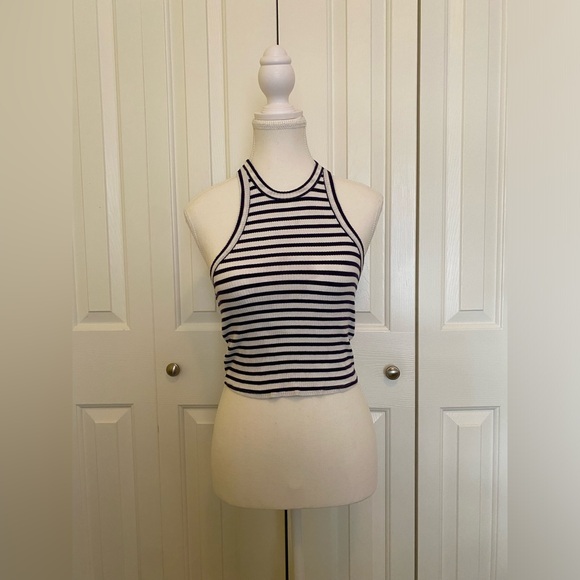 Garage Navy Blue & White Striped Tank Top Women’s Size Medium - Picture 1 of 5